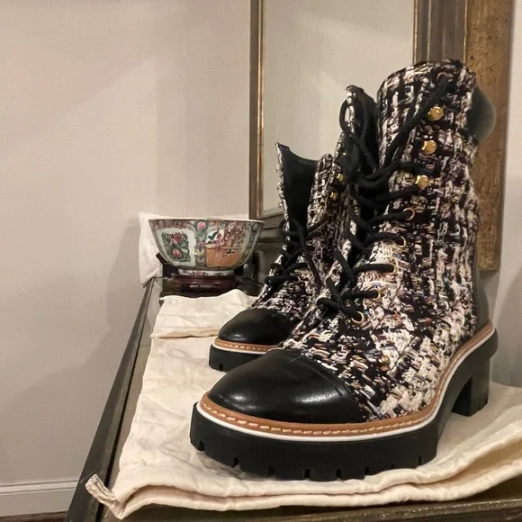 Tory Burch Black and Cream Lace Up Boots - Picture 3 of 4
